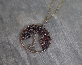 Garnet Tree of Life Necklace, Wire Wrapped Tree of Life, January birthstone, BIrthstone Necklace, Mother's Day Gift