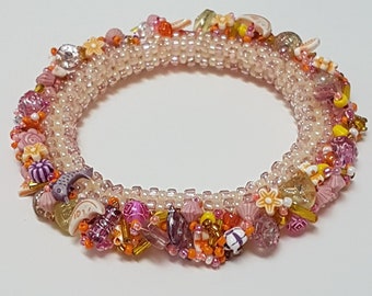 Caramel Beaded Bangle with Embellishments