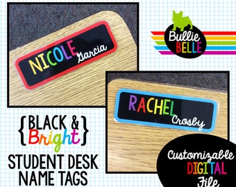 Black & Bright Student Desk Name Tags - Student Nameplates - Student Name Tags - Classroom Decor - Classroom Organization - Teacher Supplies