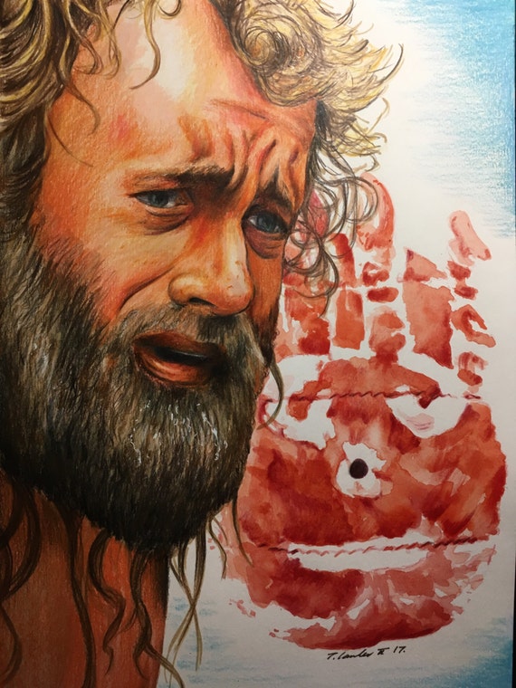 Tom Hanks Castaway Original pencil drawing .Fan-ART a4 Wilson