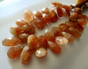 7-10- mm Natural Sunstone Briolette Faceted Pears 8x1/2 inch Strand- Qualitty AA-15 PCS