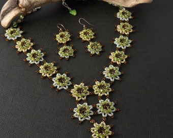 Beadwoven flower spring necklace & earrings set