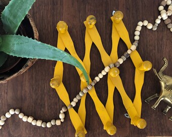 Vintage Accordion Rack // Yellow Accordion Peg Rack // Boho Accordion Peg Rack // Vintage Accordion Peg Rack