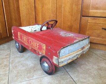 Vroom Vroom Awesome Fire Chief Pedal Car, fantastic patina!