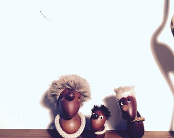 Original Hans Bolling Optimist & Pessimist figures Trio • Teak figurines, Denmark • danish design • mid century decoration