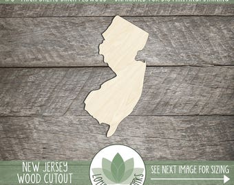 New Jersey, Unfinished Wood New Jersey Laser Cut Shape, DIY Craft Supply, Many Size Options