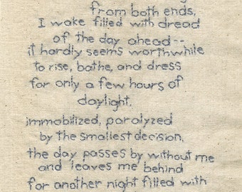 Winter. An original stitched poem by Vivienne Strauss.