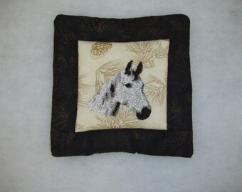 Hot Pad with White Horse Embroidery