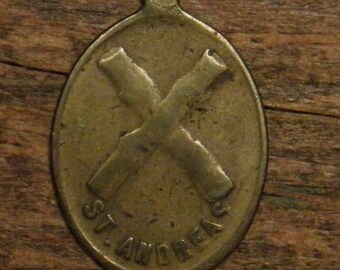 antique bronze religious medal pendant charm Saint Andrew's Cross - Saint Cornelius
