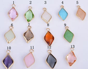 Gold plating framed teardrop glass charm, birthstone charm, faceted glass charm/pendant, 19MM*10MM