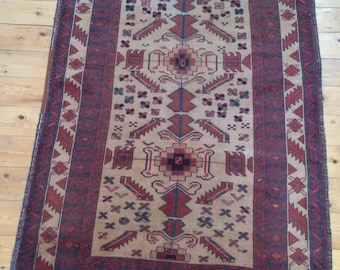 Vintage Afghan KAWDANI rug in natural wool.