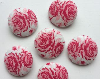 Tilda Cottage Rose White / Wintergarden Fabric covered handmade buttons - 6 pieces of 22mm buttons