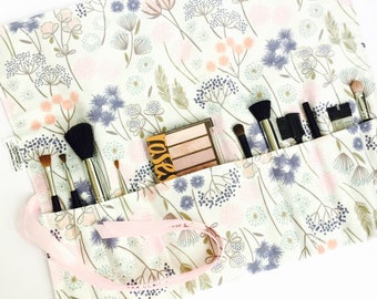 Makeup Brush Roll - Makeup Brush Holder Travel - Makeup Brush Organizer - Brush Roll Up - Makeup Roll Case - Personalized Bridesmaid Gift