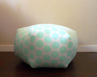 Mint Polka Dot Pouf, Large Floor Stool, Floor Cushion, Moroccan, Dorm Decor, Furniture, Pouffe, Foot Stool, Nursery, Floor Pouf