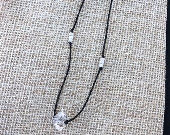 White beaded herkimer diamond necklace