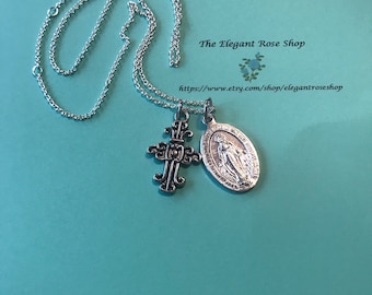 Miraculous Medal and Beautiful Cross Necklace