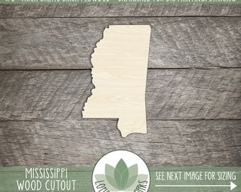Mississippi, Unfinished Wood Mississippi Laser Cut Shape, DIY Craft Supply, Many Size Options