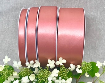 Rose Gold Satin Ribbon - Berisfords Double Sided Solid Rose Gold Ribbon - 3-70mm Widths - 1m 3m 5m 10m Lengths - Wedding - Prom Sash