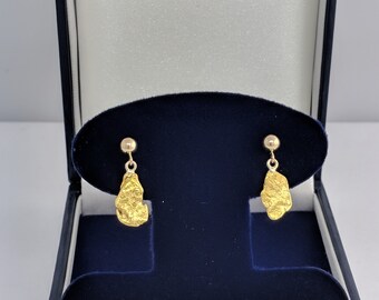 Drop Ball Gold Nugget Earrings, Real Natural Yukon Gold Rush Nugget Earrings, Genuine Gold Nugget Earrings, L4