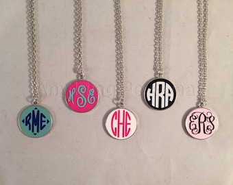 Monogrammed Enamel Necklace, Personalized Necklace, Enamel Necklace, Personalized Jewelry, Personalized Gift, Monogram Gift, Silver