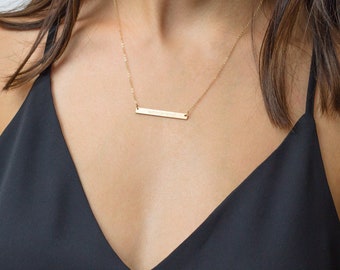Gold Bar Necklace, Personalized Bar Necklace, Custom Sterling Silver Bar Necklace, Engraved Bar Necklace, Coordinates Gold Bar Necklace Date