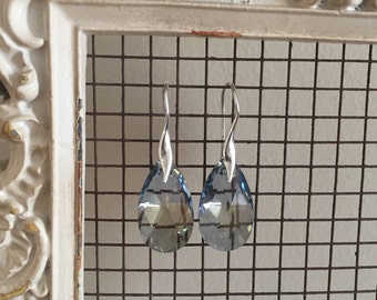 Aquamarine Swarovski Crystal on Silver Earring