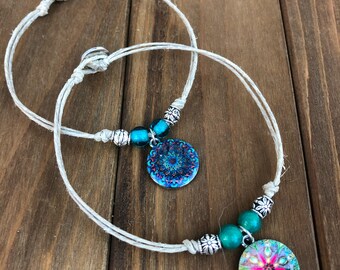 Mandala Anklet, Hemp Anklet, Summer Anklet, Spiritual Anklet, Hemp Jewelry, Beach Anklet, Mandala Jewelry, Meditation Jewelry, Yoga Anklet