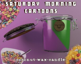 Saturday Morning Cartoons - fruity cereal scented candle, fruity pebbles, captain crunch, organic coconut wax, natural hemp wick, nostalgia