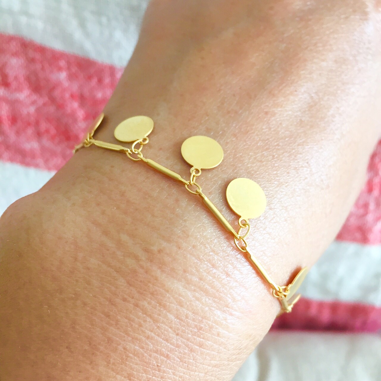 Gypsy Style Gold Disc Charm Bracelet