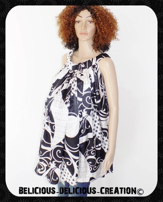 Original pregnancy dress! BLACK AND WHITE! Satin printed black and white size 38 long 65 cm belicious delicious creation