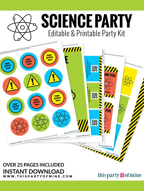 Science Party Invitation &amp; Decorations Kit Printable Mad