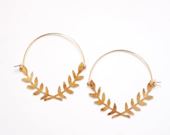 Lauren Wreath Hoop Earrings | Laurel Branch Earrings | Leaf Earrings | Statement Earrings | Statement Jewelry | Brass Gold Earrings