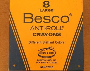 Vintage 1970s Besco Anti Roll Crayola Crayons Box of 8 New in Box Unused