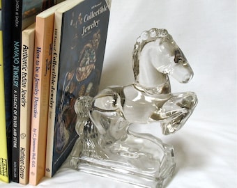 Horse Bookend, Rearing Horse, Clear Depression Glass, 1940's, L. E. Smith, Made in USA, Heavy, Doorstop, Paperweight, Gift Idea, Excellent