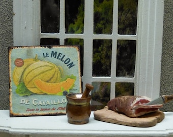 "MELON CAVAILLON" Miniature Decorative plate - 1/12 scale - Dollhouse Miniature decorative accessory