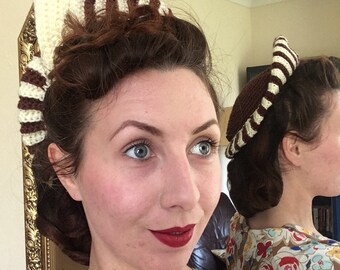1940s handmade crochet stripe halo hat