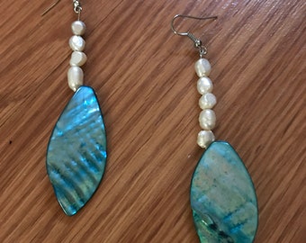Boho abalone teal drop earrings