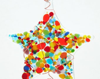 Glassworks Northwest - Lots of Colors Happy Star - Fused Glass Suncatcher or Ornament