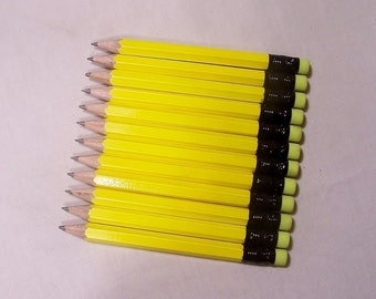 72 Neon Yellow -Mini short half Hexagon Golf #2 Pencils with erasers Pre-Sharpened Made In the USA - Non Toxic Latex Free Express PencilsTM