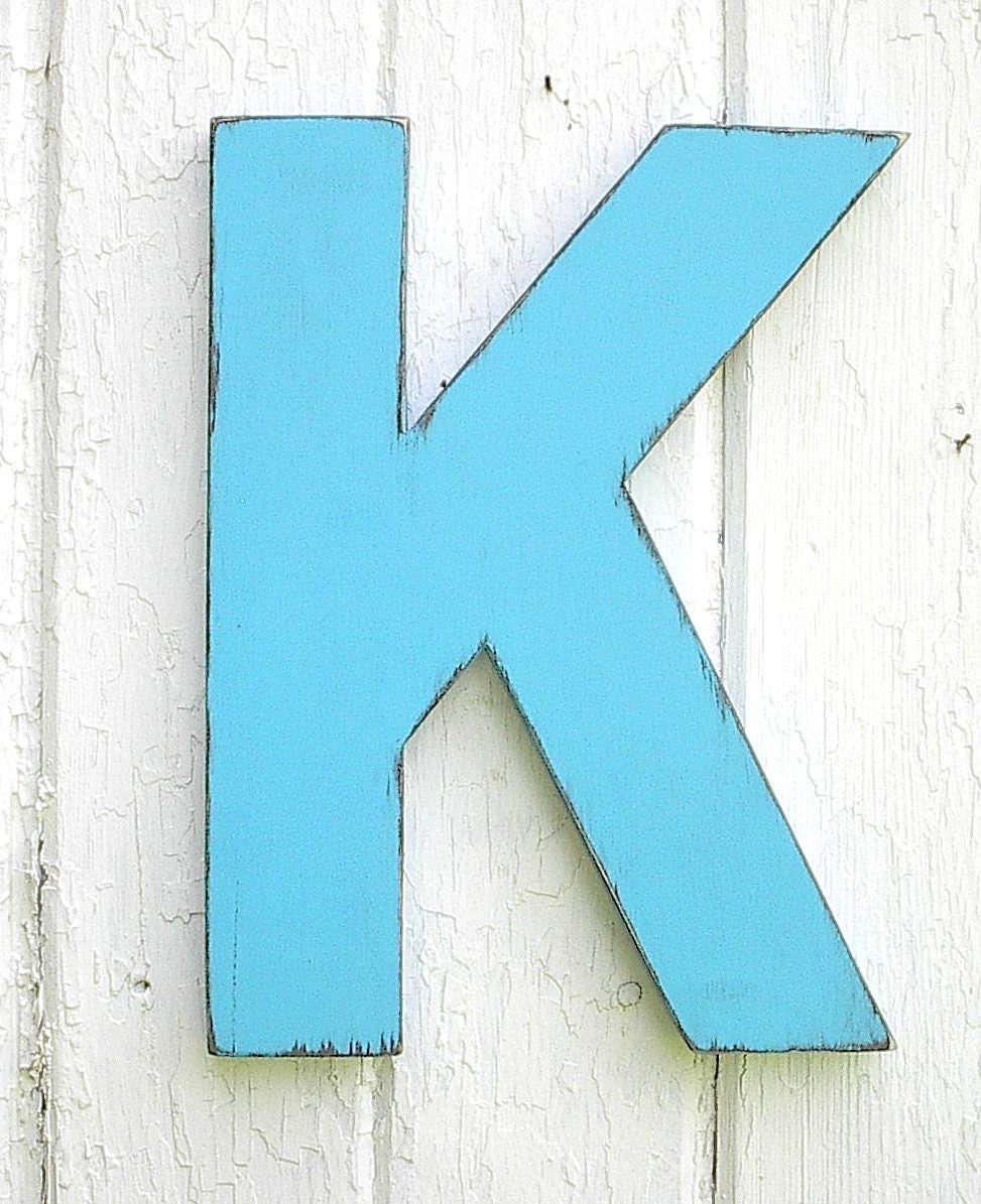 Wooden letters K 12 inch wall art Bimini Blue Shabby chic Big