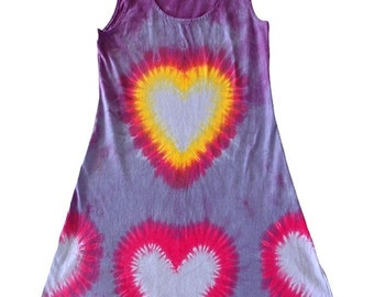 Tie-Dye Short Tank Dress in Cotton with Hearts