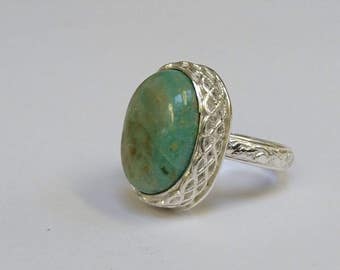 Sterling silver handmade torquiose pattern ring, hallmarked in Edinburgh
