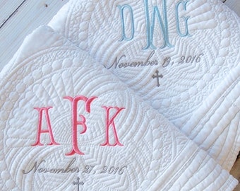 Baptism Gift - Monogram Quilt - New Baby Gift - Personalized Baby Quilt - Baptism Gift for Girl - Baptism Gift for Boy - From Godmother