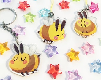 Bee Acrylic Charms (1.5 in) | Double-Sided | Cute Bumblebee Keychain | Bees Phone Strap