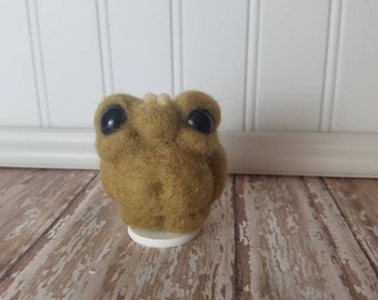Adorable Needle Felted Wool Toothy Monster- Tan