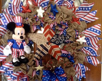 Uncle Sam Patriotic Mickey Burlap Wreath