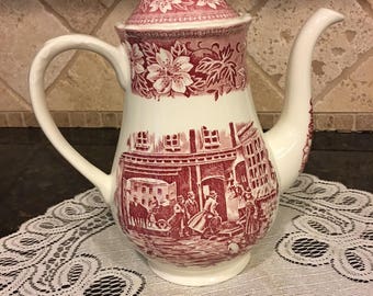 Coaching Taverns 1828 Royal Tudor Ware Coffee Pot, Staffordshire England