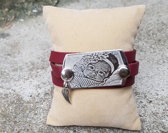 Bracelet 3 Burgundy rounds with engraving plate