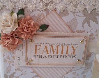 Scrapbook Photo Album "Family Traditions", Monochromatic Memory Book, 5.5 x 6 Scrapbook Mini Album