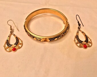 Goldtone Filigree Bracelet and Drop Earrings